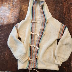 Vintage TAMI Cardigan Sweater Women’s Hooded Toggle Button Knit M Striped Rare